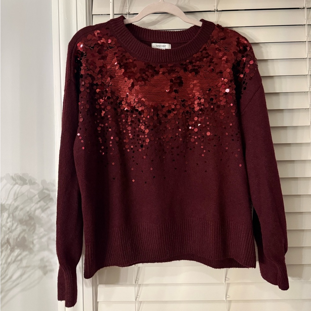 Nine West Burgundy Sequin Crewneck Sweater